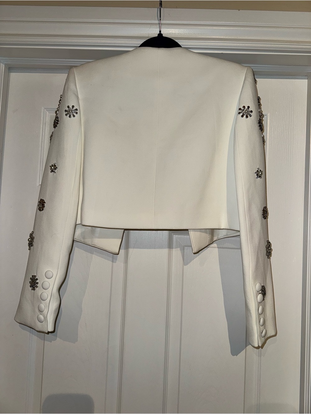 Catchall Cropped Embellished Blazer & High-Waist Wide-Leg Pants Set - White - Picture 8 of 14